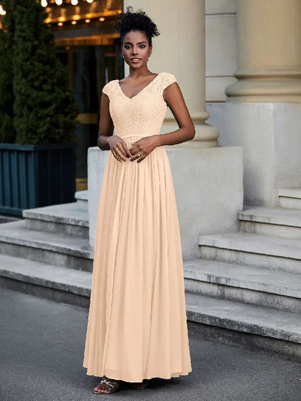 Lace and Chiffon Maxi Dress with Cap Sleeves-Peach Fashionable Button-Down Maxi Dress Lace and Chiffon Maxi Dress with Cap Sleeves-Peach Fashionable Button-Down Maxi Dress