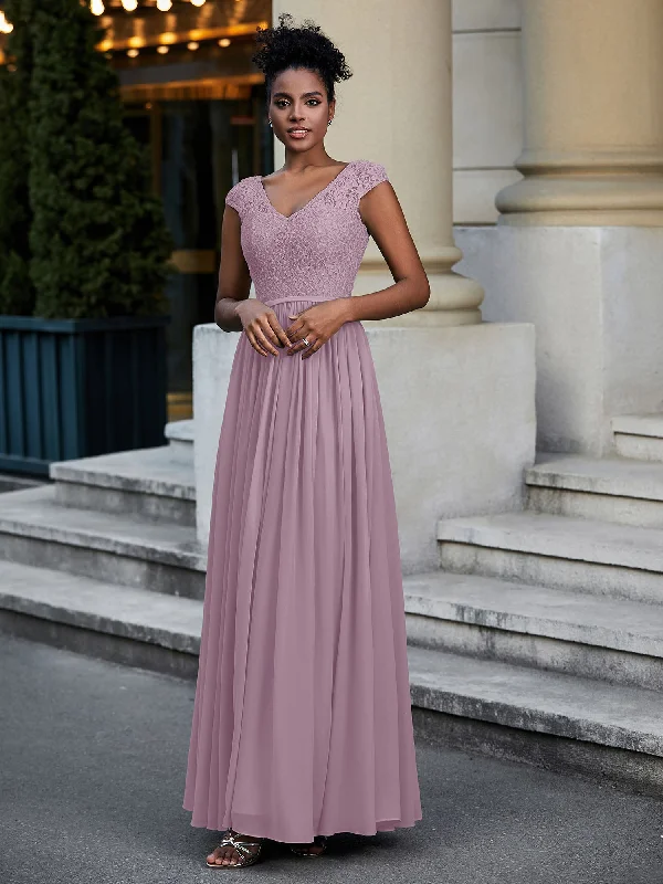 Lace and Chiffon Maxi Dress with Cap Sleeves-Vintage Mauve Comfortable Maxi Dress with Belt Lace and Chiffon Maxi Dress with Cap Sleeves-Vintage Mauve Comfortable Maxi Dress with Belt
