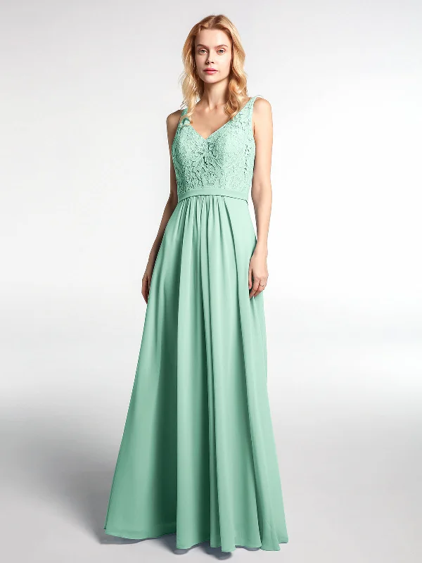 Lace Bodice Chiffon Skirt Maxi Dress with V-neck-Mint Green Fashionable Chiffon Maxi Dress Lace Bodice Chiffon Skirt Maxi Dress with V-neck-Mint Green Fashionable Chiffon Maxi Dress