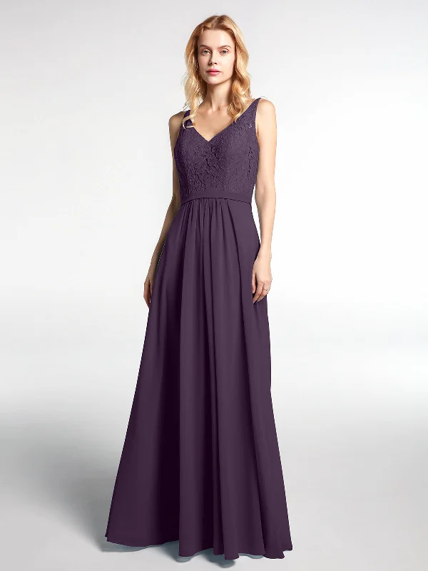 Lace Bodice Chiffon Skirt Maxi Dress with V-neck-Plum Comfortable Bohemian Maxi Dress Lace Bodice Chiffon Skirt Maxi Dress with V-neck-Plum Comfortable Bohemian Maxi Dress