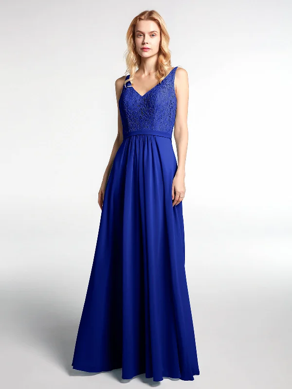 Lace Bodice Chiffon Skirt Maxi Dress with V-neck-Royal Blue Cozy Ruffle Sleeve Maxi Dress Lace Bodice Chiffon Skirt Maxi Dress with V-neck-Royal Blue Cozy Ruffle Sleeve Maxi Dress
