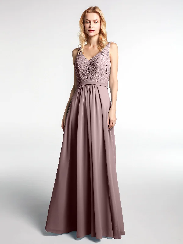 Lace Bodice Chiffon Skirt Maxi Dress with V-neck-Vintage Mauve Chic Summer Maxi Dress Lace Bodice Chiffon Skirt Maxi Dress with V-neck-Vintage Mauve Chic Summer Maxi Dress
