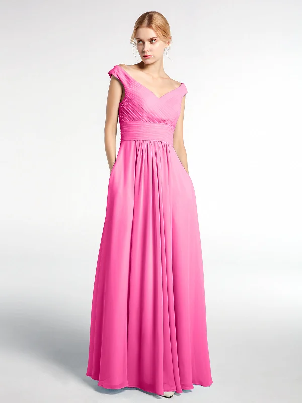 Off shoulder V-neck Maxi Dress with Pockets-Azalea Chic Off-Shoulder Maxi Dress
