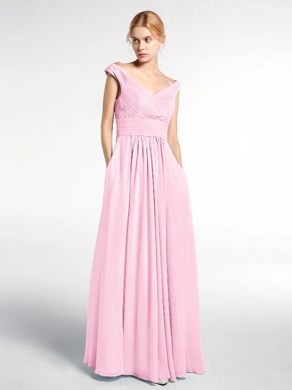 Off shoulder V-neck Maxi Dress with Pockets-Candy Pink Cozy Ribbed Maxi Dress