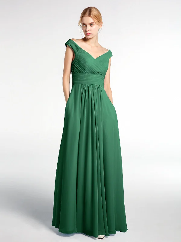 Off shoulder V-neck Maxi Dress with Pockets-Dark Green Elegant Lace-Up Maxi Dress