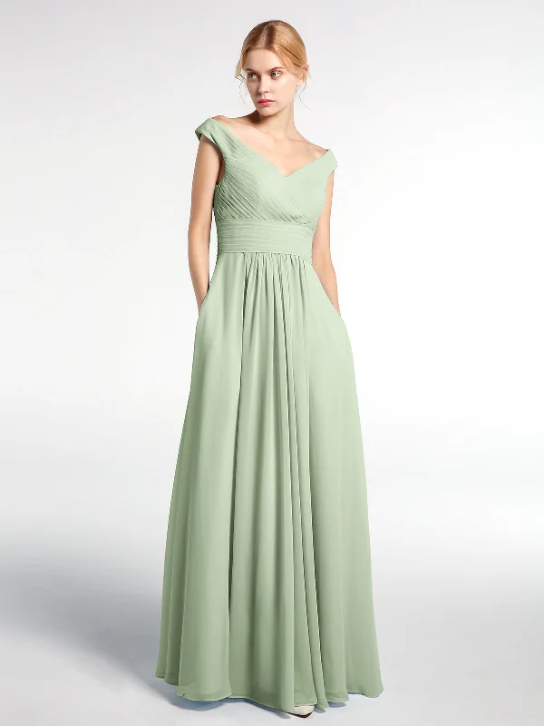 Off shoulder V-neck Maxi Dress with Pockets-Dusty Sage Stylish Button-Up Maxi Dress