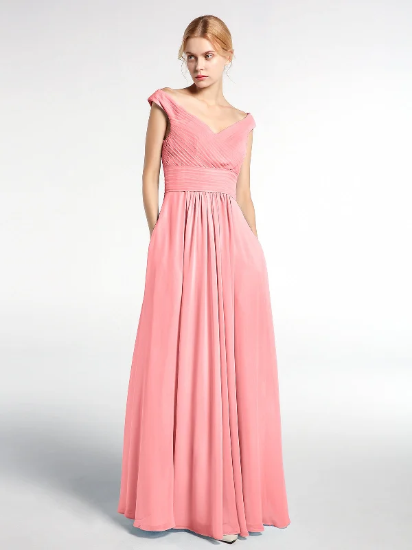 Off shoulder V-neck Maxi Dress with Pockets-Flamingo Elegant Lace Maxi Dress