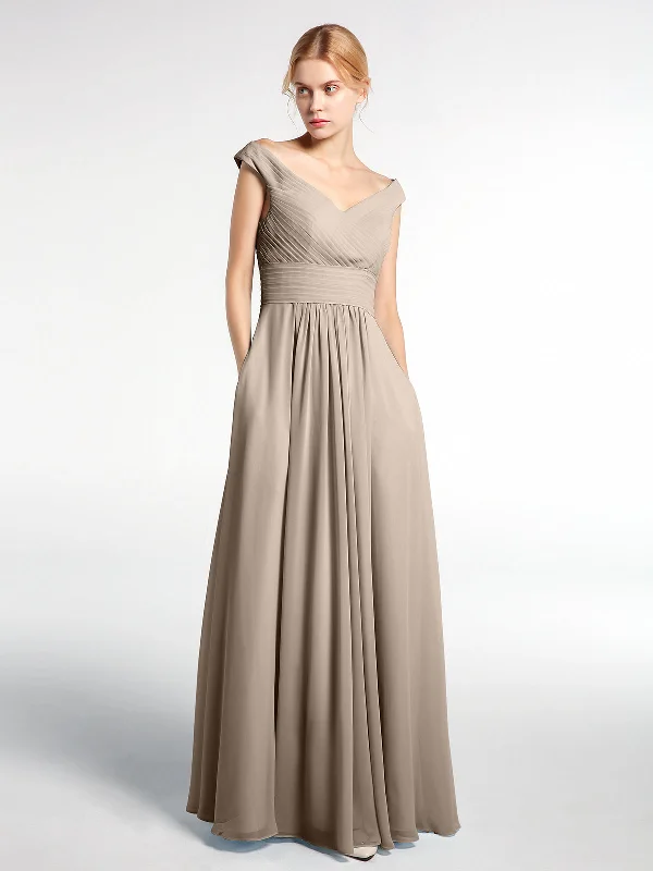 Off shoulder V-neck Maxi Dress with Pockets-Taupe Comfortable Long-Sleeve Maxi Dress Off shoulder V-neck Maxi Dress with Pockets-Taupe Comfortable Long-Sleeve Maxi Dress