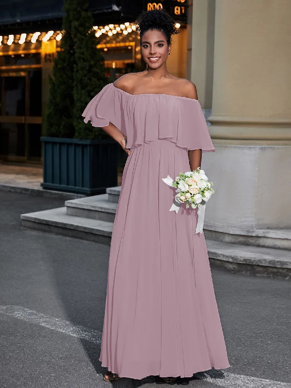 Off the Shoulder Ruffles Chiffon Maxi Dress-Dusk Fashionable Asymmetrical Maxi Dress Off the Shoulder Ruffles Chiffon Maxi Dress-Dusk Fashionable Asymmetrical Maxi Dress