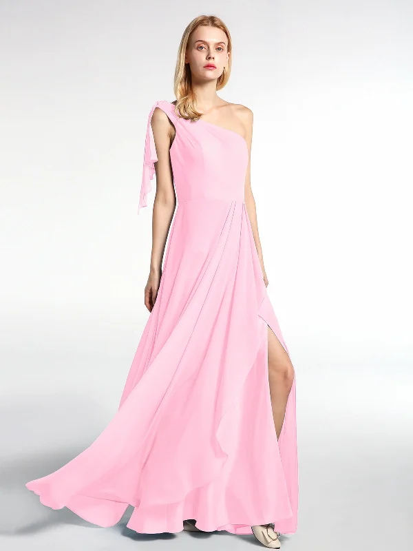 One Shoulder Chiffon Maxi Dress with Cascade-Candy Pink Trendy Floral Print Maxi Dress One Shoulder Chiffon Maxi Dress with Cascade-Candy Pink Trendy Floral Print Maxi Dress