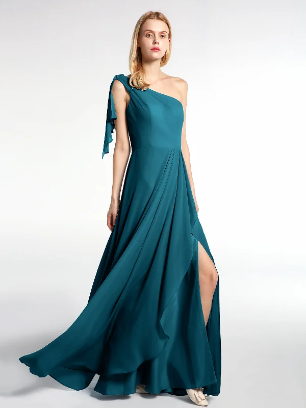 One Shoulder Chiffon Maxi Dress with Cascade-Ink Blue Cozy Wrap Maxi Dress