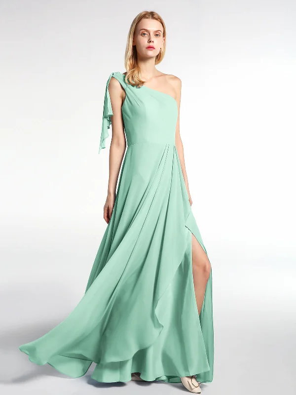 One Shoulder Chiffon Maxi Dress with Cascade-Mint Green Classic Strapless Maxi Dress One Shoulder Chiffon Maxi Dress with Cascade-Mint Green Classic Strapless Maxi Dress