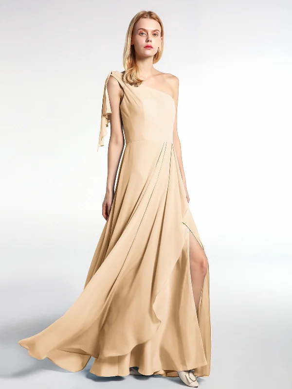 One Shoulder Chiffon Maxi Dress with Cascade-Peach Comfortable Fit-and-Flare Maxi Dress One Shoulder Chiffon Maxi Dress with Cascade-Peach Comfortable Fit-and-Flare Maxi Dress