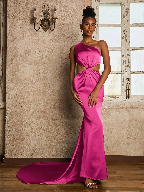 One Shoulder Ruched Waist Cut-Out Maxi Dress Azalea Elegant Tiered Maxi Dress