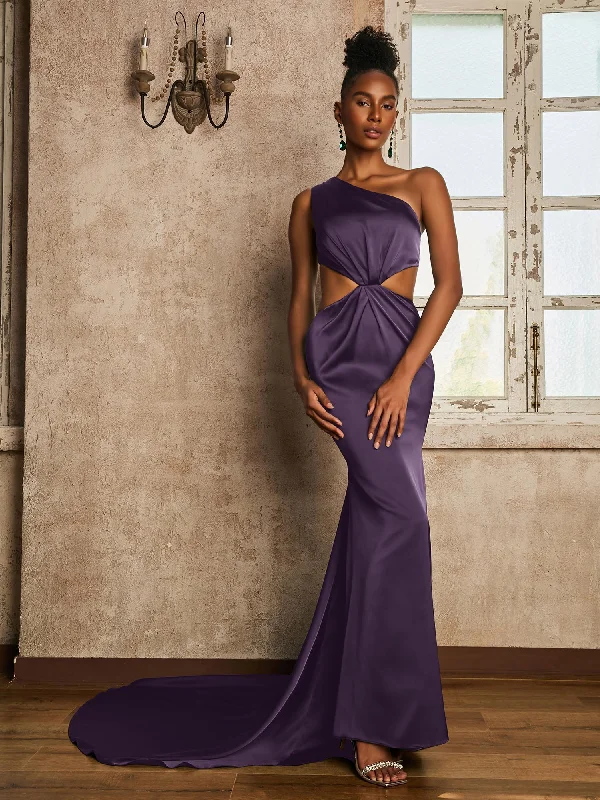 One Shoulder Ruched Waist Cut-Out Maxi Dress Plum Comfortable Long-Sleeve Maxi Dress One Shoulder Ruched Waist Cut-Out Maxi Dress Plum Comfortable Long-Sleeve Maxi Dress