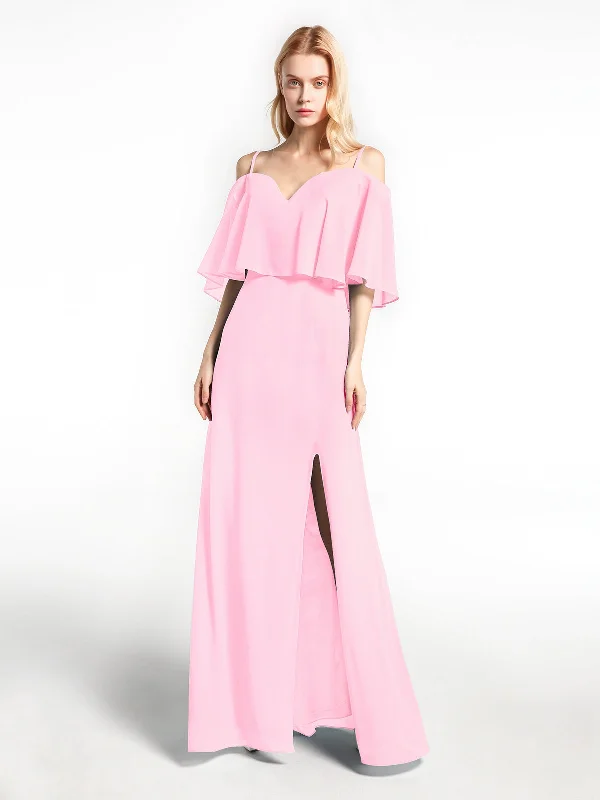 Ruffled Cold Shoulder Maxi Dress with Flounce Overlay Candy Pink Elegant Velvet Maxi Dress Ruffled Cold Shoulder Maxi Dress with Flounce Overlay Candy Pink Elegant Velvet Maxi Dress