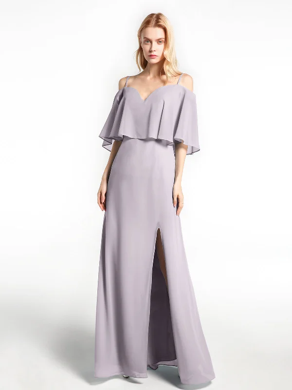 Ruffled Cold Shoulder Maxi Dress with Flounce Overlay Dusk Comfortable Maxi Dress with Sleeves Ruffled Cold Shoulder Maxi Dress with Flounce Overlay Dusk Comfortable Maxi Dress with Sleeves