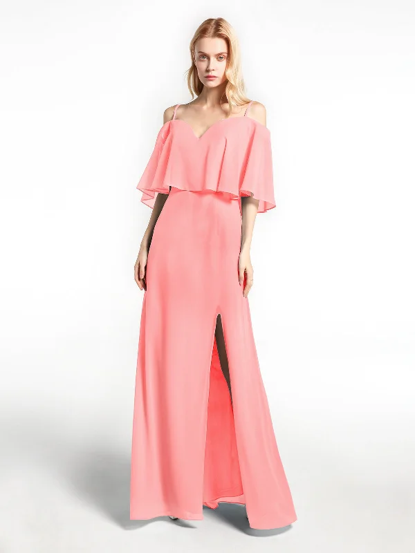 Ruffled Cold Shoulder Maxi Dress with Flounce Overlay Flamingo Fashionable High-Waist Maxi Dress Ruffled Cold Shoulder Maxi Dress with Flounce Overlay Flamingo Fashionable High-Waist Maxi Dress