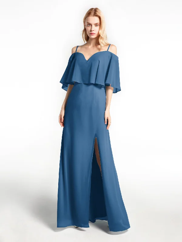 Ruffled Cold Shoulder Maxi Dress with Flounce Overlay Ink Blue Comfortable T-Shirt Maxi Dress Ruffled Cold Shoulder Maxi Dress with Flounce Overlay Ink Blue Comfortable T-Shirt Maxi Dress