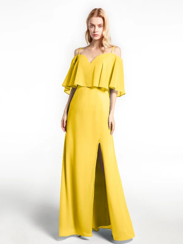 Ruffled Cold Shoulder Maxi Dress with Flounce Overlay Marigold Cozy Knitted Maxi Dress Ruffled Cold Shoulder Maxi Dress with Flounce Overlay Marigold Cozy Knitted Maxi Dress