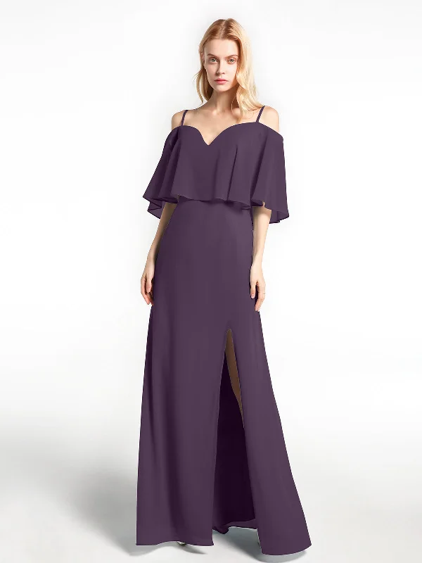 Ruffled Cold Shoulder Maxi Dress with Flounce Overlay Plum Stylish Boho Maxi Dress