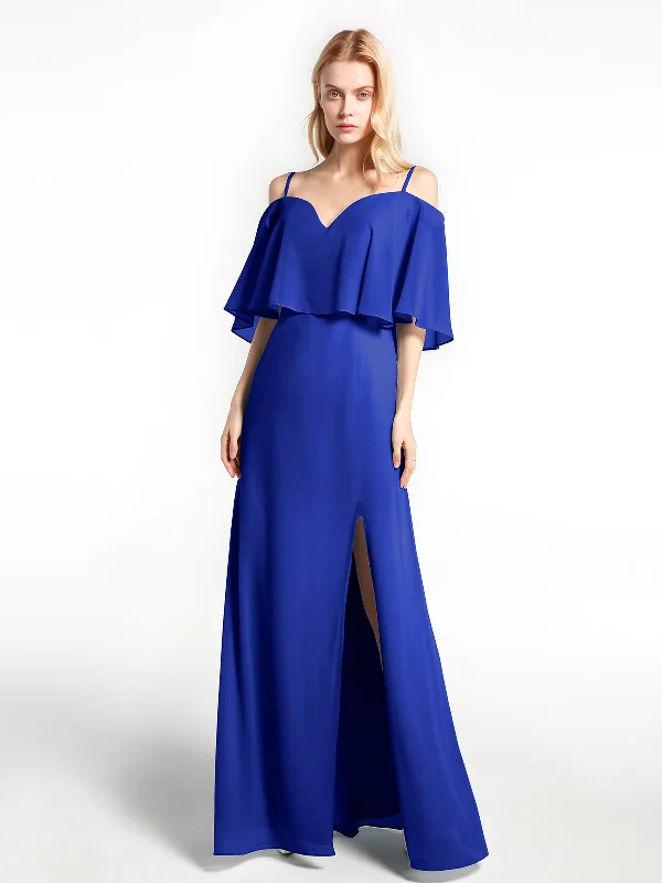 Ruffled Cold Shoulder Maxi Dress with Flounce Overlay Royal Blue Stylish Empire Waist Maxi Dress Ruffled Cold Shoulder Maxi Dress with Flounce Overlay Royal Blue Stylish Empire Waist Maxi Dress