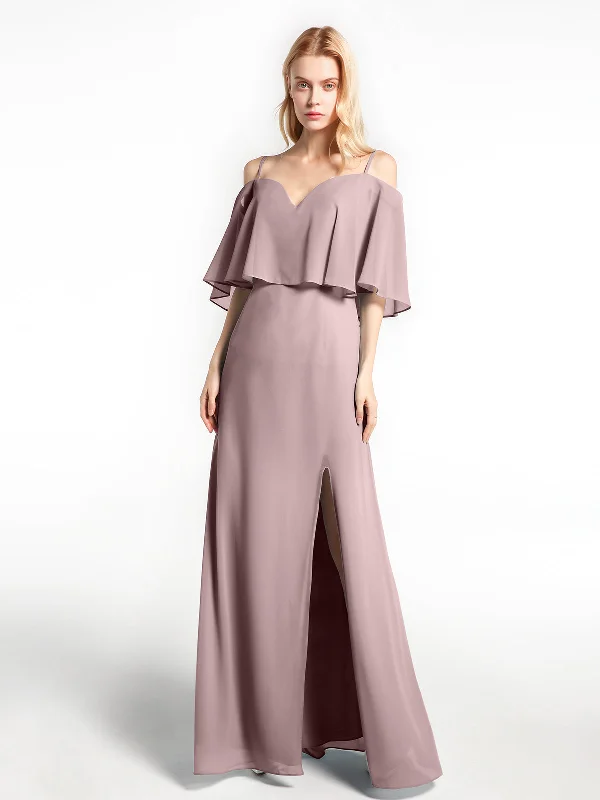 Ruffled Cold Shoulder Maxi Dress with Flounce Overlay Vintage Mauve Trendy Satin Maxi Dress Ruffled Cold Shoulder Maxi Dress with Flounce Overlay Vintage Mauve Trendy Satin Maxi Dress