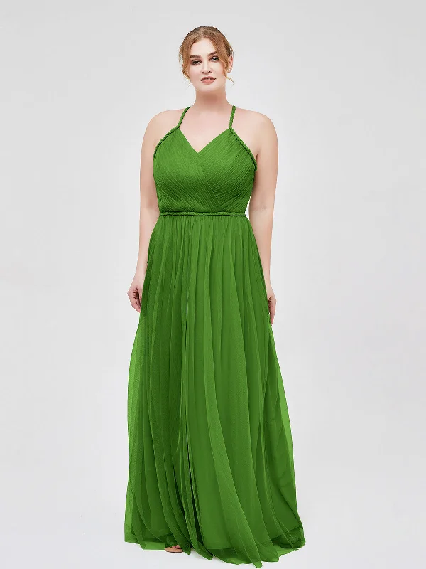 Twist Straps Tulle Maxi Dress with V Neckline Moss Plus Size Fashionable Chiffon Maxi Dress Twist Straps Tulle Maxi Dress with V Neckline Moss Plus Size Fashionable Chiffon Maxi Dress