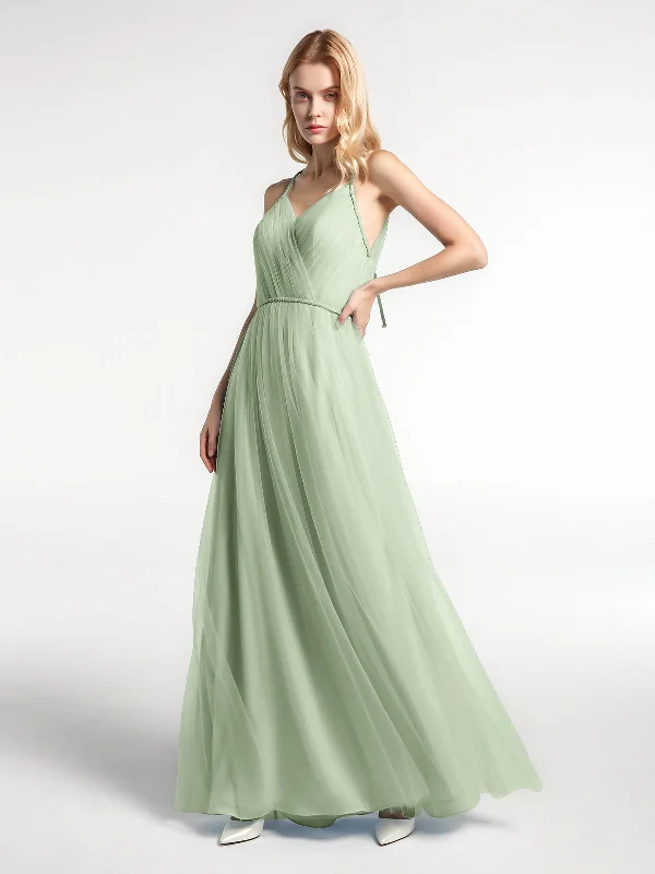 Twist Straps Tulle Maxi Dress with V Neckline Dusty Sage Elegant Wraparound Maxi Dress Twist Straps Tulle Maxi Dress with V Neckline Dusty Sage Elegant Wraparound Maxi Dress