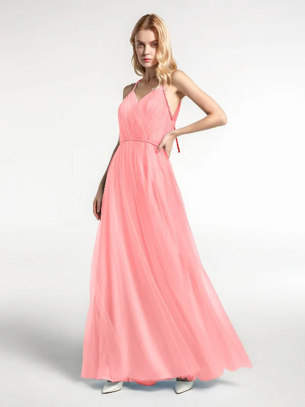 Twist Straps Tulle Maxi Dress with V Neckline Flamingo Fashionable Sleeveless Maxi Dress Twist Straps Tulle Maxi Dress with V Neckline Flamingo Fashionable Sleeveless Maxi Dress