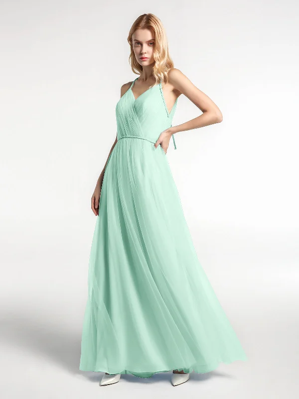 Twist Straps Tulle Maxi Dress with V Neckline Mint Green Trendy Short Sleeve Maxi Dress Twist Straps Tulle Maxi Dress with V Neckline Mint Green Trendy Short Sleeve Maxi Dress