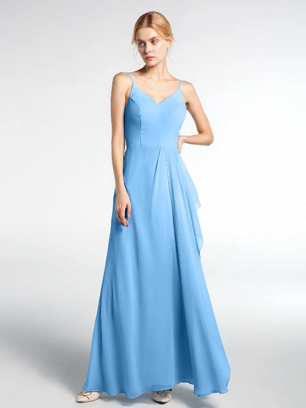 V-neck Chiffon Simple Maxi Dress with Spaghetti Straps-Blue Trendy Off-Shoulder Ruffle Maxi Dress V-neck Chiffon Simple Maxi Dress with Spaghetti Straps-Blue Trendy Off-Shoulder Ruffle Maxi Dress
