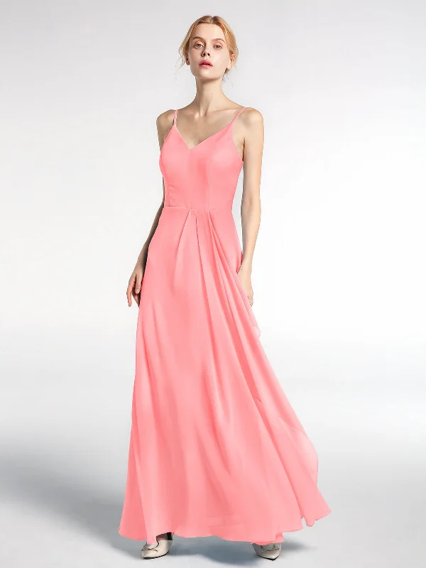 V-neck Chiffon Simple Maxi Dress with Spaghetti Straps-Flamingo Elegant Boho Maxi Dress