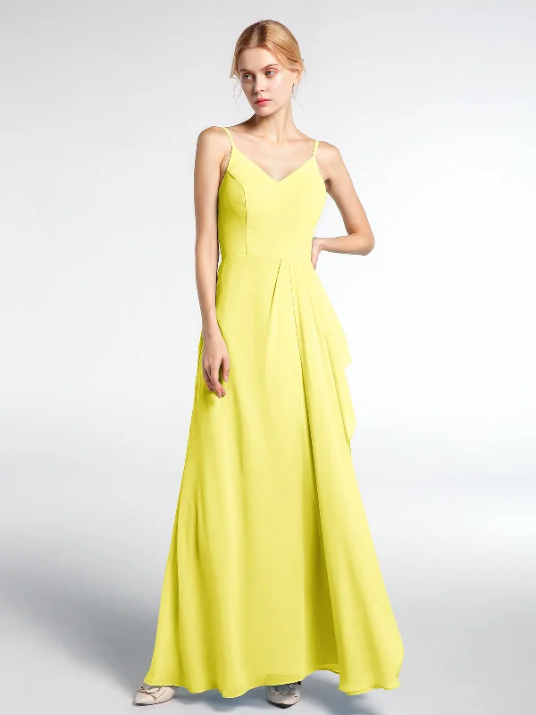 V-neck Chiffon Simple Maxi Dress with Spaghetti Straps-Lemon Comfortable Maxi Dress with Slits V-neck Chiffon Simple Maxi Dress with Spaghetti Straps-Lemon Comfortable Maxi Dress with Slits