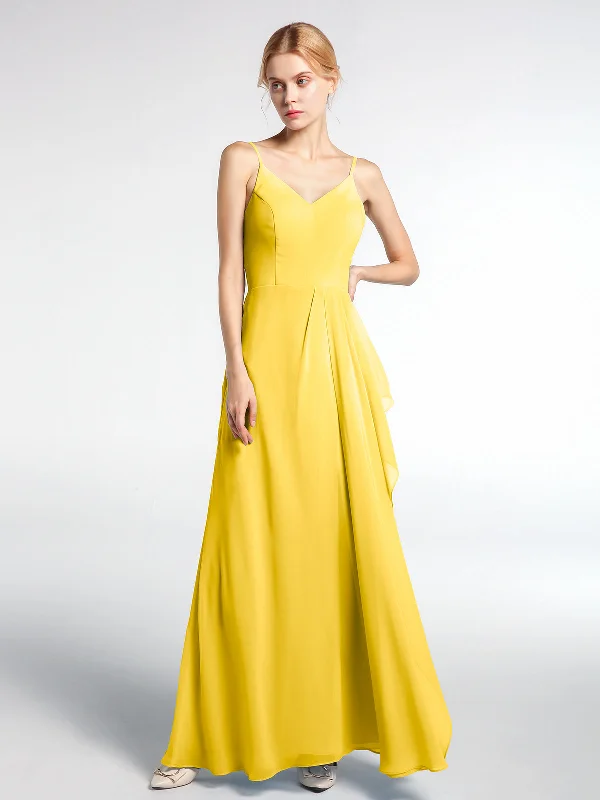V-neck Chiffon Simple Maxi Dress with Spaghetti Straps-Marigold Comfortable Fitted Maxi Dress V-neck Chiffon Simple Maxi Dress with Spaghetti Straps-Marigold Comfortable Fitted Maxi Dress