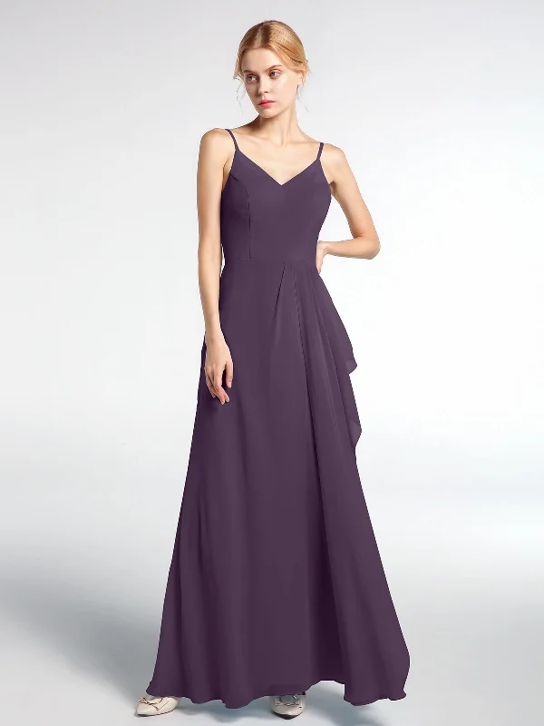 V-neck Chiffon Simple Maxi Dress with Spaghetti Straps-Plum Chic Boho Print Maxi Dress