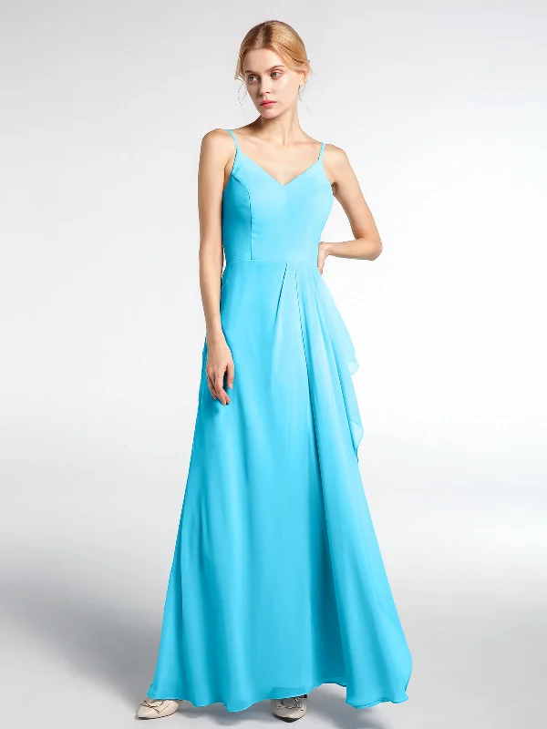 V-neck Chiffon Simple Maxi Dress with Spaghetti Straps-Pool Elegant Lace-Up Maxi Dress V-neck Chiffon Simple Maxi Dress with Spaghetti Straps-Pool Elegant Lace-Up Maxi Dress