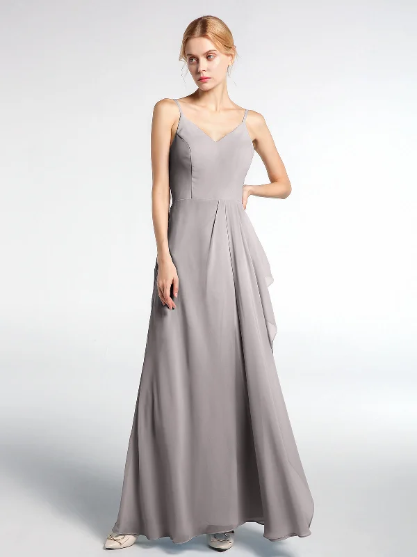V-neck Chiffon Simple Maxi Dress with Spaghetti Straps-Silver Fashionable Off-Shoulder Maxi Dress V-neck Chiffon Simple Maxi Dress with Spaghetti Straps-Silver Fashionable Off-Shoulder Maxi Dress