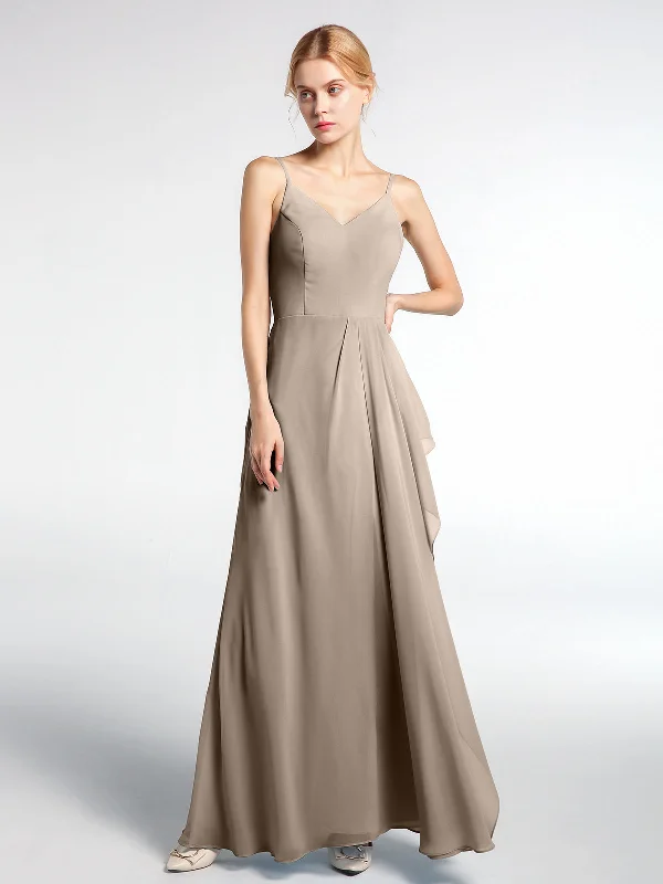 V-neck Chiffon Simple Maxi Dress with Spaghetti Straps-Taupe Comfortable Pleated Maxi Dress V-neck Chiffon Simple Maxi Dress with Spaghetti Straps-Taupe Comfortable Pleated Maxi Dress
