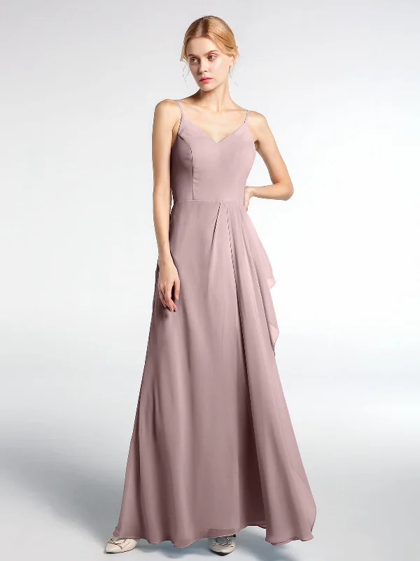 V-neck Chiffon Simple Maxi Dress with Spaghetti Straps-Vintage Mauve Elegant Maxi Dress with Drapes V-neck Chiffon Simple Maxi Dress with Spaghetti Straps-Vintage Mauve Elegant Maxi Dress with Drapes