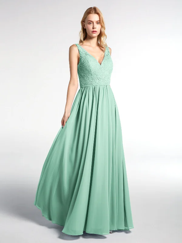 V-neck Lace Top Chiffon Skirt Maxi Dress-Mint Green Fashionable Printed Maxi Dress