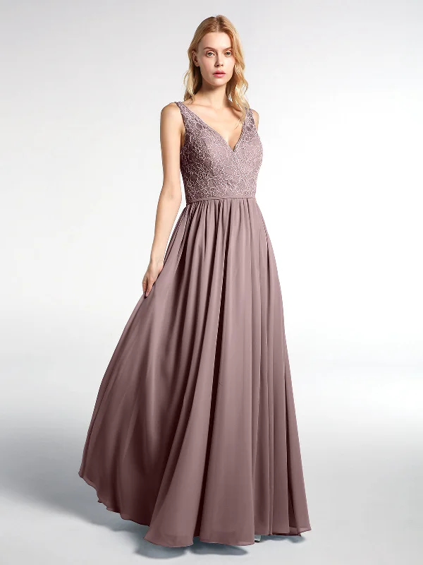 V-neck Lace Top Chiffon Skirt Maxi Dress-Vintage Mauve Comfortable Plunging Neckline Maxi Dress V-neck Lace Top Chiffon Skirt Maxi Dress-Vintage Mauve Comfortable Plunging Neckline Maxi Dress