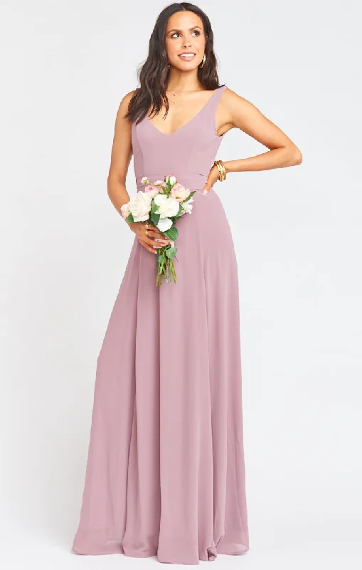 Jenn Maxi Dress ~ Antique Rose Chiffon Comfortable Maxi Dress with Sleeves