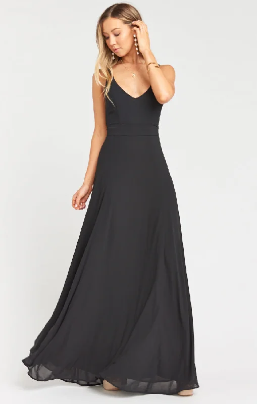 Jenn Maxi Dress ~ Black Chiffon Comfortable Pleated Maxi Dress