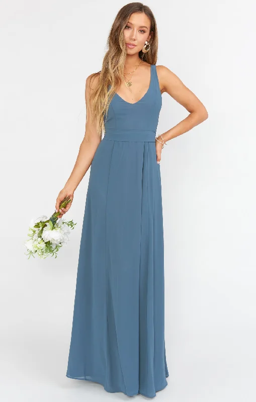 Jenn Maxi Dress ~ Slate Blue Chiffon Comfortable Bohemian Maxi Dress