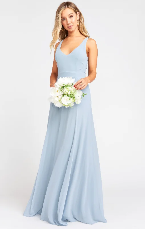 Jenn Maxi Dress ~ Steel Blue Chiffon Stylish Empire Waist Maxi Dress