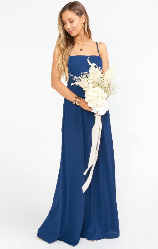 Lauren Tie Maxi Dress ~ Rich Navy Crisp Classic A-Line Maxi Dress