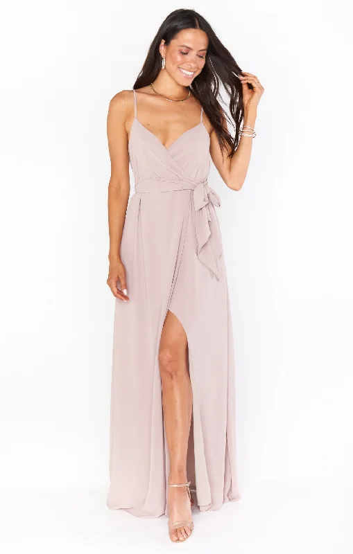 Liz Maxi Dress ~ Soft Beige Chiffon Comfortable Maxi Dress with Belt