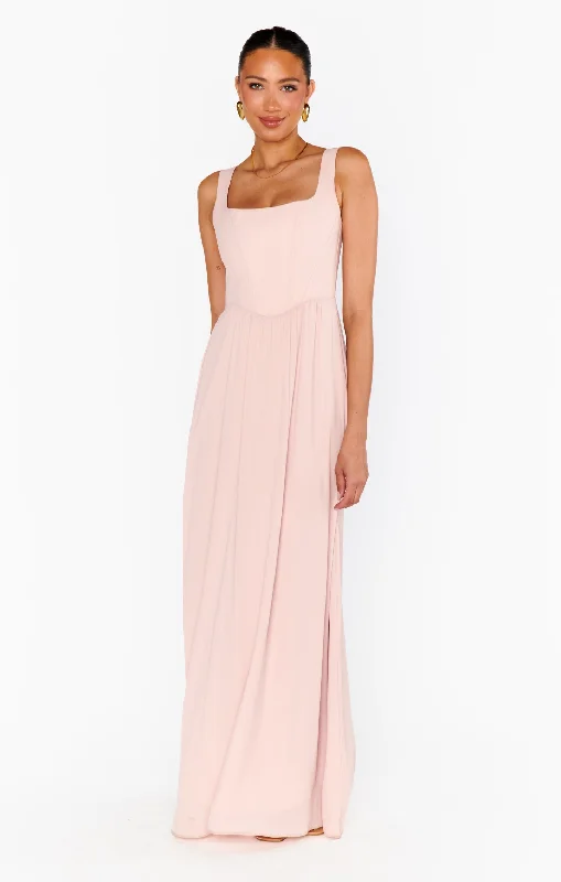 Nina Maxi Dress ~ Dusty Blush Crisp Trendy Button Front Maxi Dress