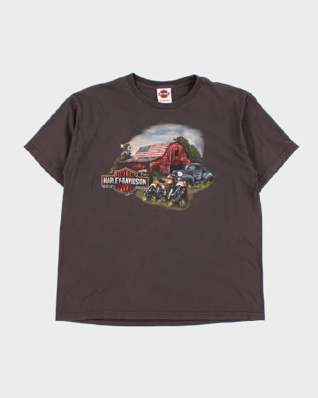 00s Harley Davidson Brown Graphic T-Shirt - XL Polka Dot Checkered Tartan